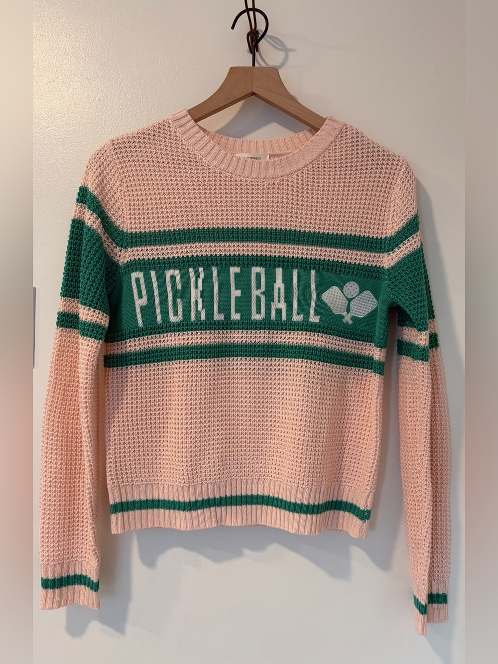Pickleball Stripe Knit Sweater - Pink & Green